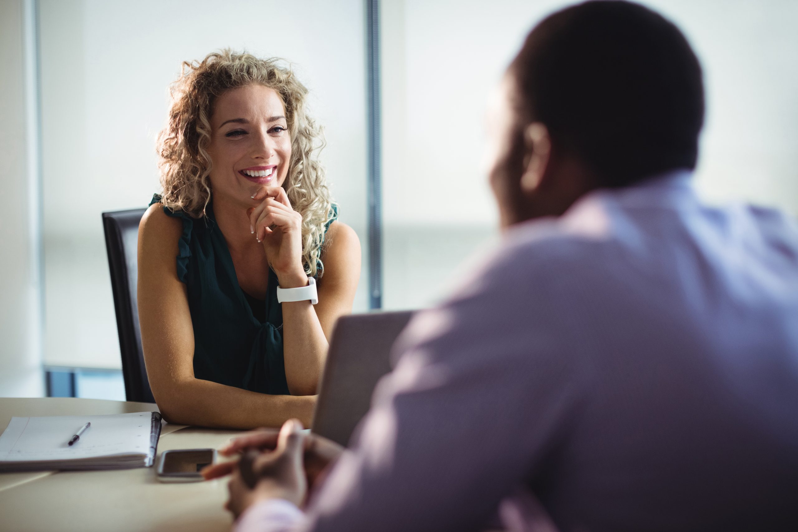 Business executives engaging in a professional discussion